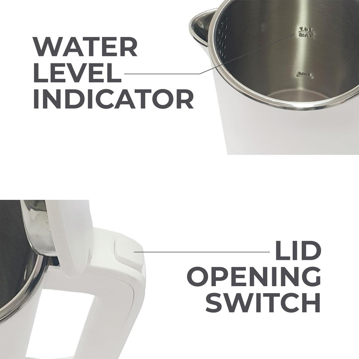 Muller Kitchen MK-6061 Elektrischer Wasserkocher, 1 l, 1000 W, doppelwandig, 360-Grad-Drehfuss, auto