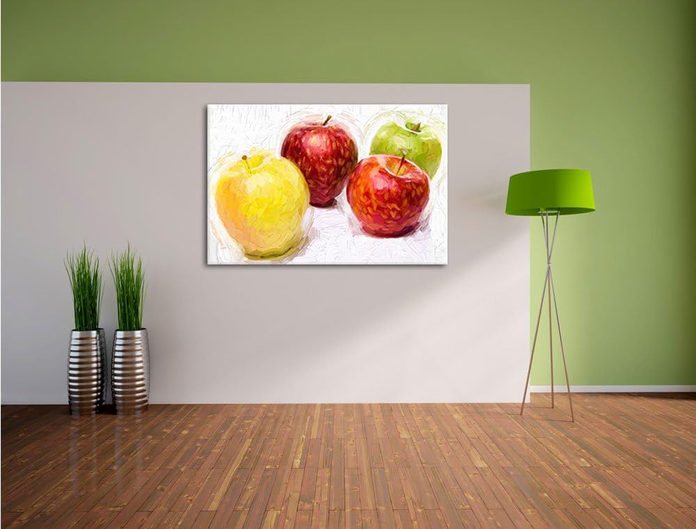 Äpfel Pinsel Effekt, Format: 100x70 auf Leinwand, XXL riesige Bilder fertig gerahmt mit Keilrahmen,