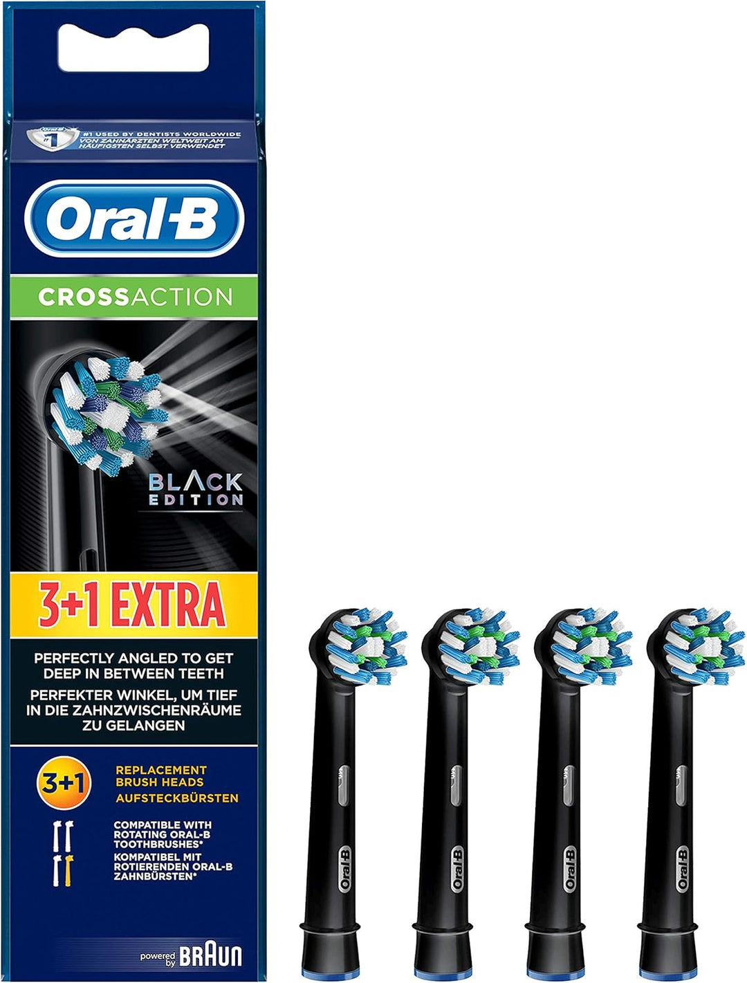Oral-B CrossAction Bürsten, Schwarz, 4 Stück Schwarz 4 stück (1er Pack) Oral-B CrossAction Bürsten,
