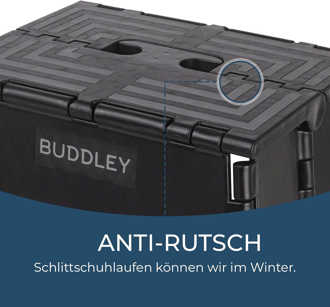 BUDDLEY Tritthocker klappbar – 32 cm hoher Tritt mit Anti-Rutsch-Design - Tragfähigkeit bis 99 kg -