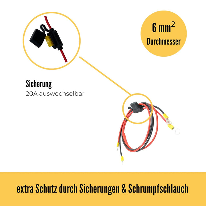 CAMPERPOWER | 1,2m Anschlusskabel für Laderegler I Verbindet Solarladeregler und Versorungsbatterie