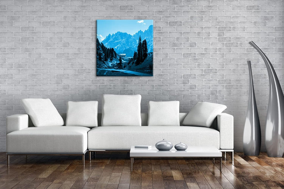 deyoli Italienische Berglandschaft mit Waldhütte Format: 60x60 Effekt: Monocrome Blau als Leinwandbi