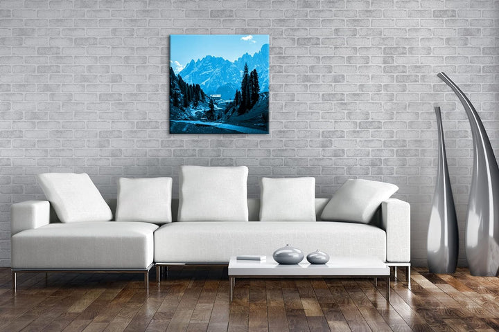 deyoli Italienische Berglandschaft mit Waldhütte Format: 60x60 Effekt: Monocrome Blau als Leinwandbi