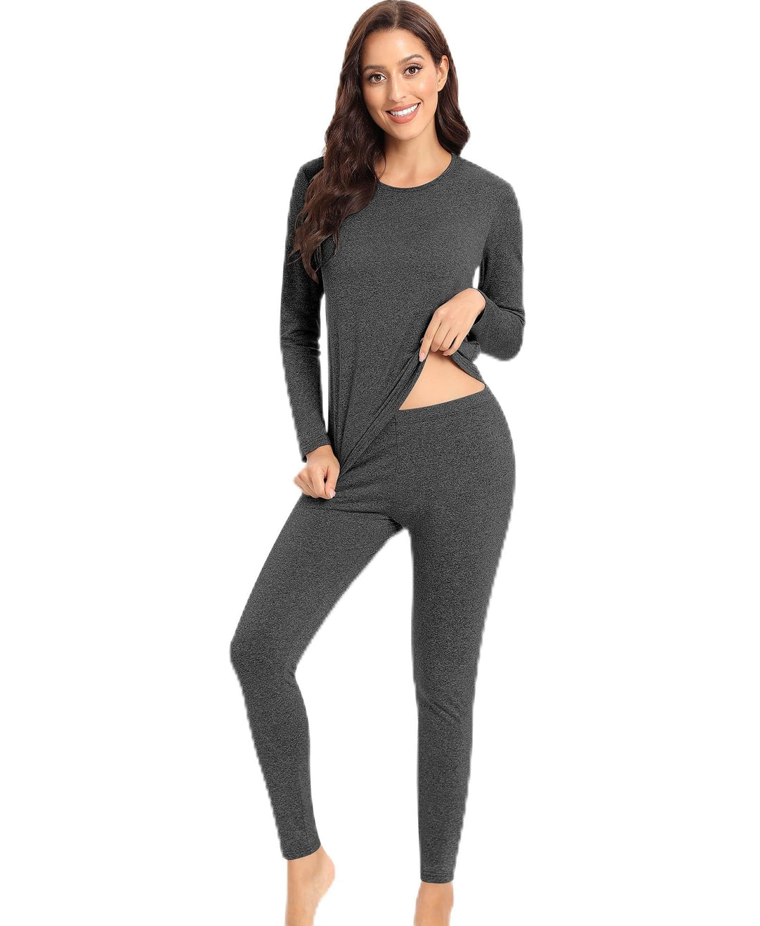 Damen Thermo Unterwäsche für Winter Atmungsaktiv Flexibel, XS Dunkelgrau
