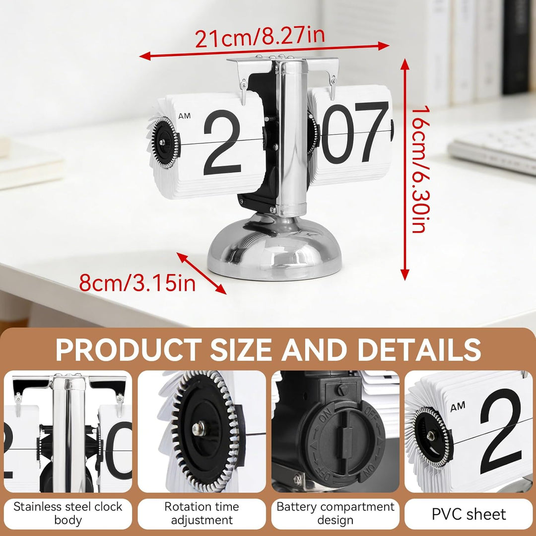 HERCHR Flip-Schreibtischuhr, Retro-Digital-Flip-Down-Uhr, Retro-Minimalist-Einfuss-mechanische Auto-