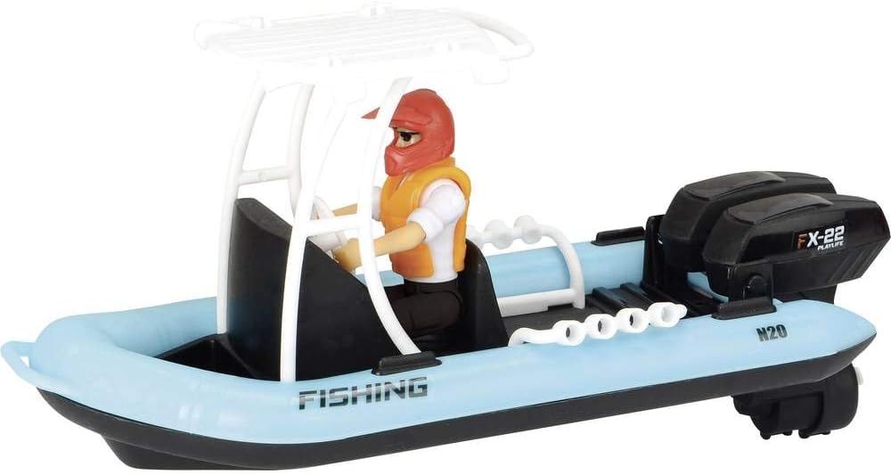 Dickie Toys Playlife-Schlauchboot Set, Boot mit Schwimmfunktion, Angelzubehör, Anglerboot, inkl. Act