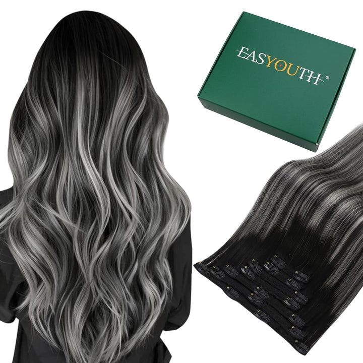 Easyouth Balayage Clip in Extensions Echthaar Schwarz Clip Extensions Remy Echthaar Clip in Haarverl
