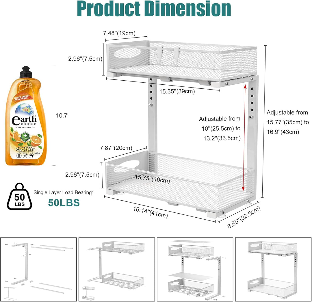 Housolution Spülschrank Organizer, 2 Etagen Metall Ausziehbares Unter Waschbecken Regal mit Schiebes