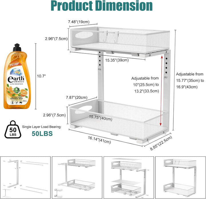 Housolution Spülschrank Organizer, 2 Etagen Metall Ausziehbares Unter Waschbecken Regal mit Schiebes