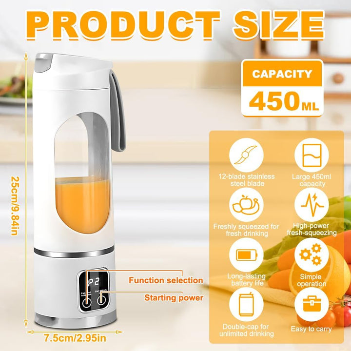 Tragbarer Mixer Smoothie Maker To Go, 450 ML Portable Blender, 12 Klingen, mit LED Display, Kleiner