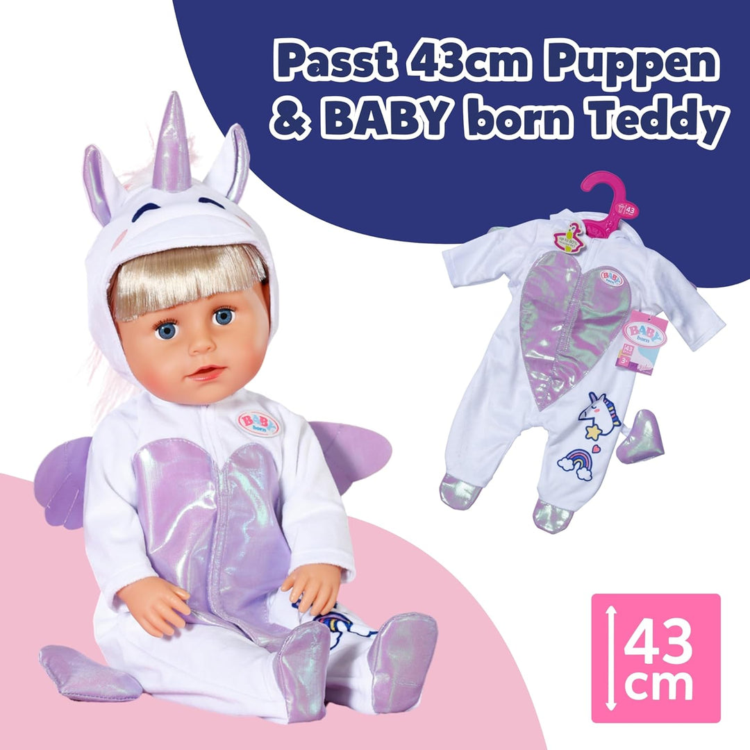 Baby Born Einhornanzug - Mit Kapuze, Stickereien &amp; funkelnden Details - Hochwertiges Puppenzubehör -