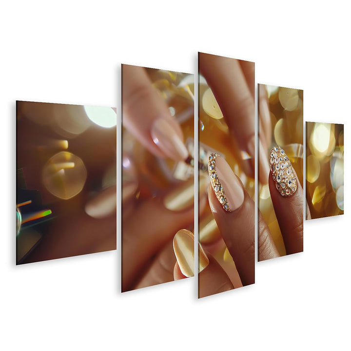islandburner Bild auf Leinwand Goldene Nagelkunst im Urlaubsstil mit Heller Maniküre, funkelnden Ede