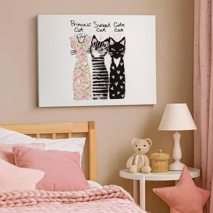 Bilder auf Leinwand 100x70cm Leinwandbild mit Rahmen Katzen Blumen Tiere Gross Wanddeko Bild Schlafz