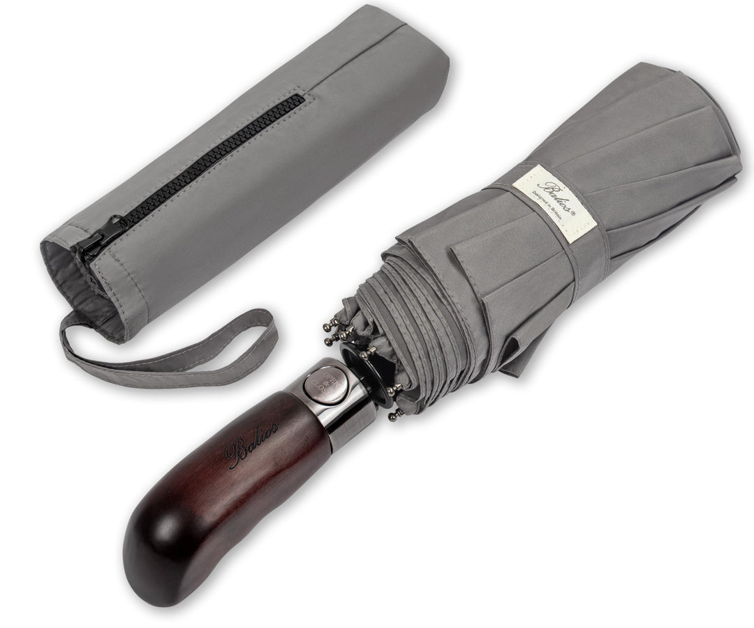 Balios® Regenschirm mit echtem Holzgriff | Auf Zu Automatik | Sturmfest & Windsicher | Damen & Herre