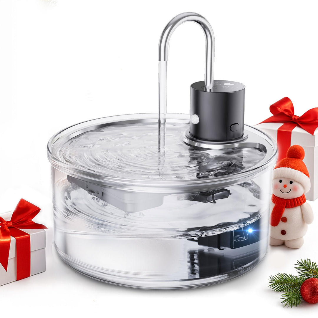 Tomxcute Trinkbrunnen für Katze Kabellos 3,2L, Katzenbrunnen Glas mit Bewegungsmelder, 5000mAh Wiede