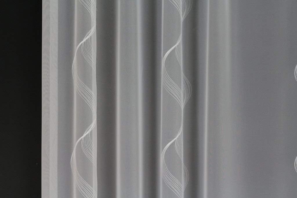 EASYHomefashion Hochwertige Gardine Fertiggardine Voile Store Schal mit Stickerei Faltenband und Ble