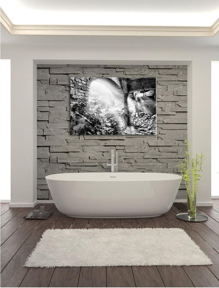Monocrome, Alte Ruine, Format: 100x70 auf Leinwand, XXL riesige Bilder fertig gerahmt mit Keilrahmen
