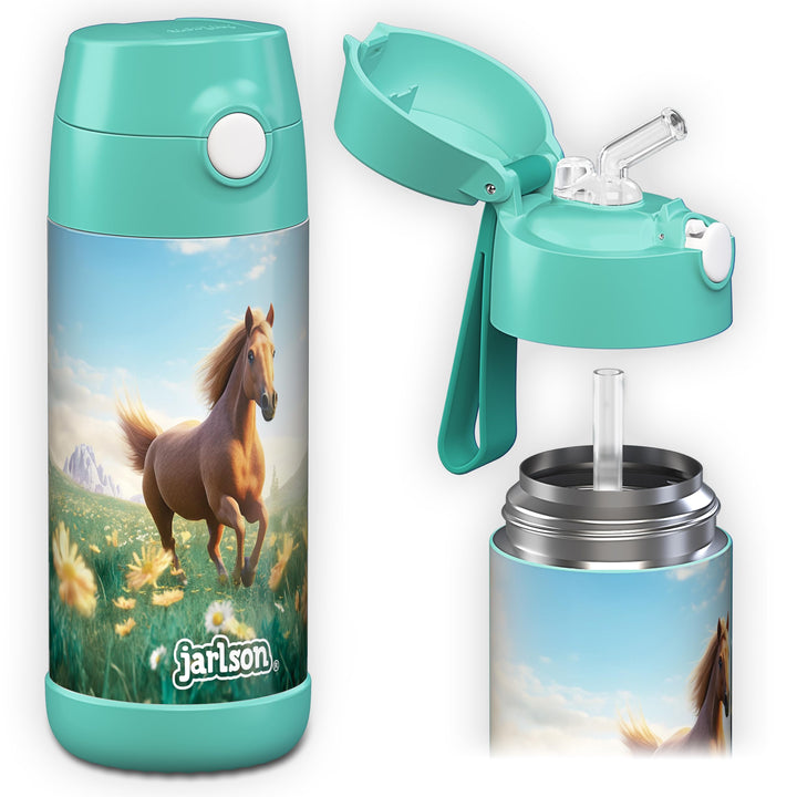 Jarlson® Trinkflasche Kinder Edelstahl Charli [MIT STROHHALM] - Thermosflasche Auslaufsicher - Therm