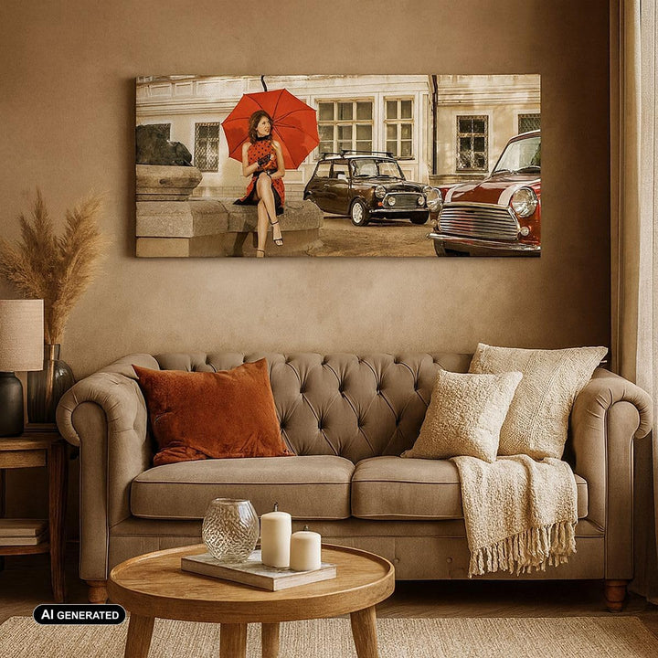 Wandbilder Dekoration Wohnzimmer Attraktiv Frau Spaziergang Regenschirm Bilder auf Leinwand 120x50cm
