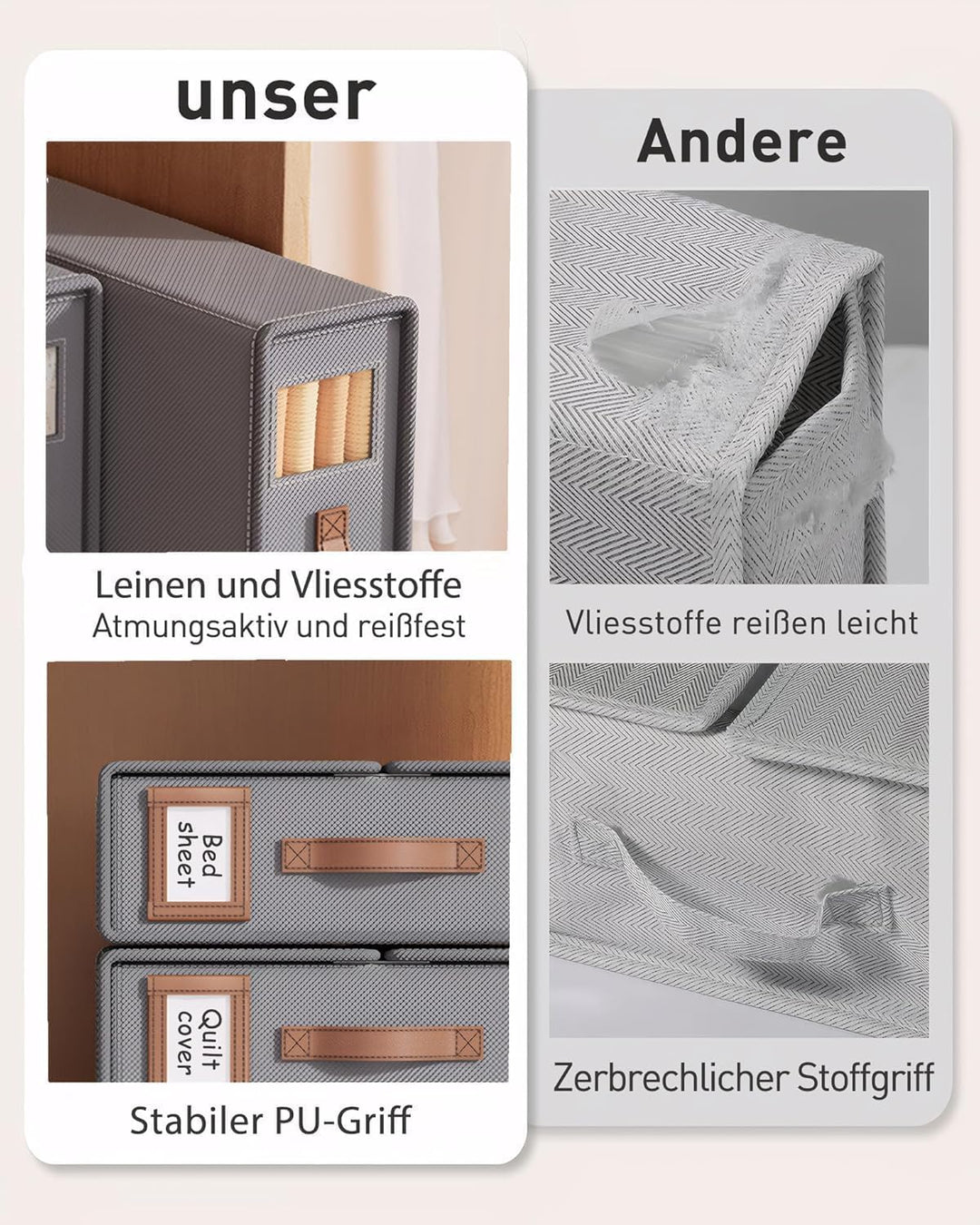 6er Set Bettwäsche Organizer Box - Faltbare Aufbewahrungsbox Bettwäsche mit Sichtfenster & Etikett,