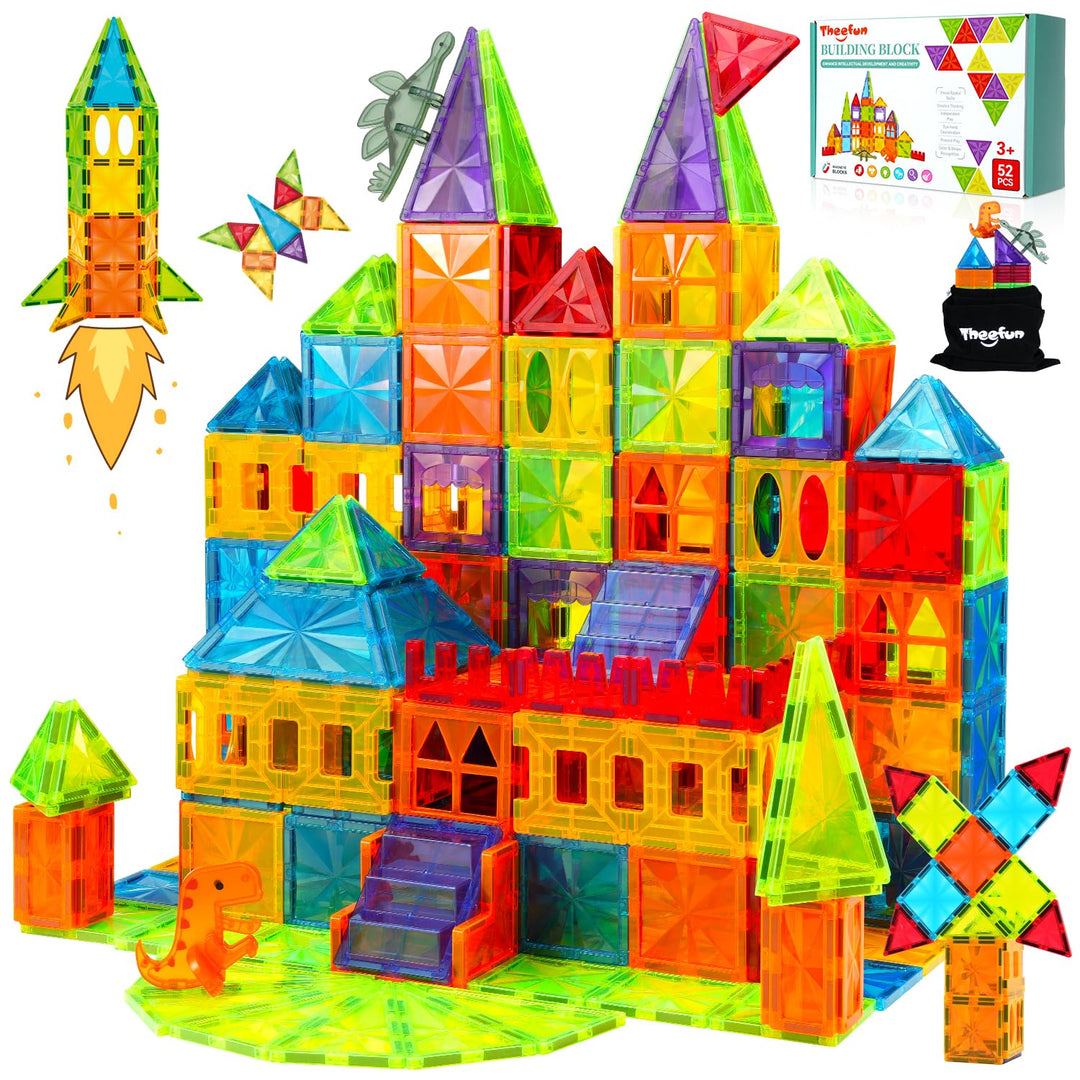 Theefun Magnetische Bausteine 52 Teile, Magnetbausteine Magnetspielzeug Magnet Spielzeug für Kinder