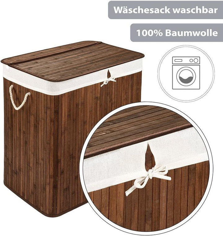 PANA®ECO Bambus Wäschekorb mit Deckel (72 L) • Wäschebox mit herausnehmbaren Wäschesack • Faltbarer