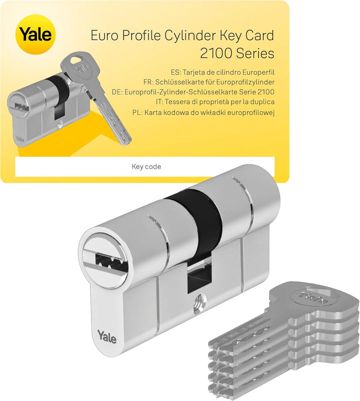 Yale 2100 Serie Euro-Profilzylinder (Patentiert) - Doppelt/Notfall - 30/35 - Satin-Nickel - Blisterm