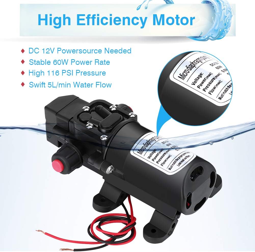 12 V Hochdruck-Wasserpumpe 5 l/min selbstansaugende Wasserpumpe für Gartensprinkler, Fenster und Tür