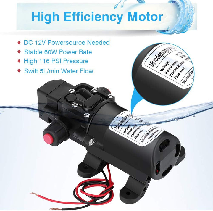 12 V Hochdruck-Wasserpumpe 5 l/min selbstansaugende Wasserpumpe für Gartensprinkler, Fenster und Tür