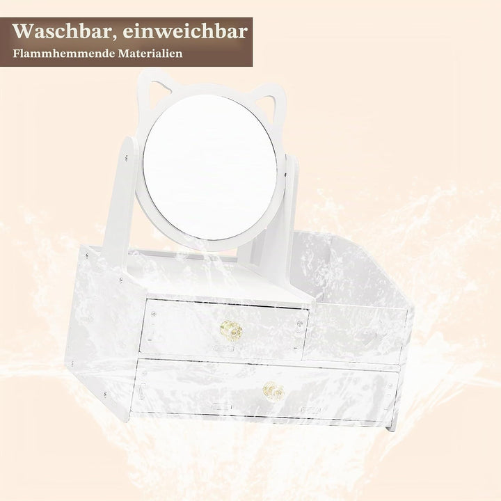 LEcylankEr Schminktisch Organizer mit 360° Spiegel und Schublade, Kosmetik Organizer aus PVC Weiss,