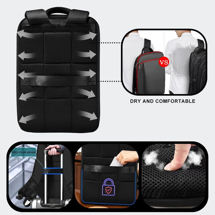 ZINZ Schlanker und Erweiterbarer 15" 15,6" 16" Laptop Rucksack, Diebstahlschutz, Business Reise Note