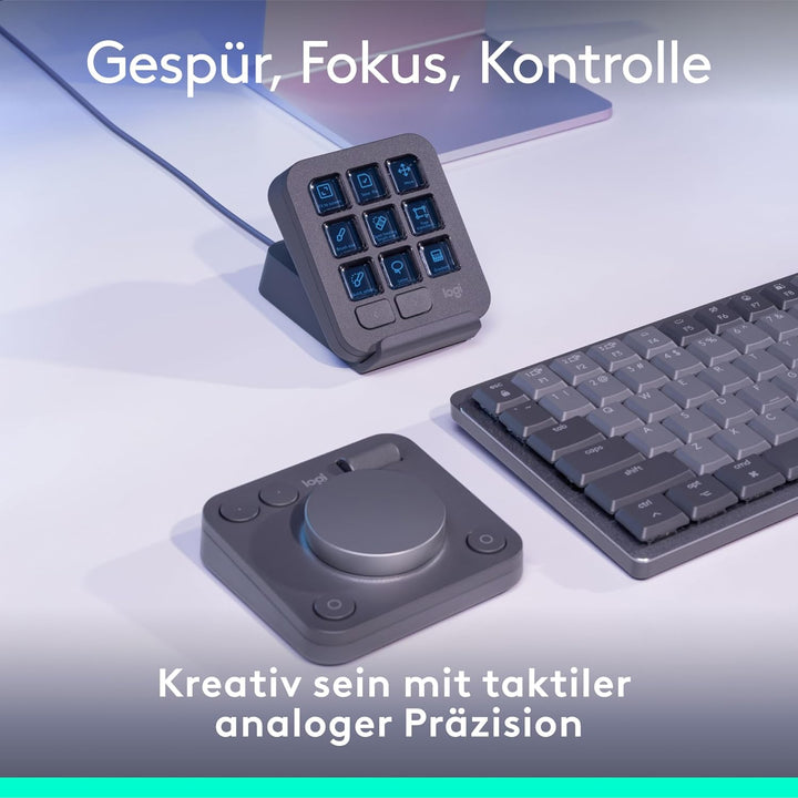 Logitech MX Creative Console, Programmierbares Tastenfeld mit 9 anpassbaren LCD-Tasten und Regler fü