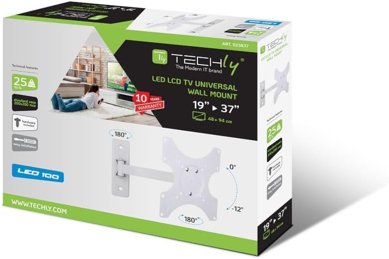 Techly ICA-LCD-2901WH TV-Wandhalterung 48,3cm (19) - 94,0cm (37) Neigbar+Schwenkbar Weiss