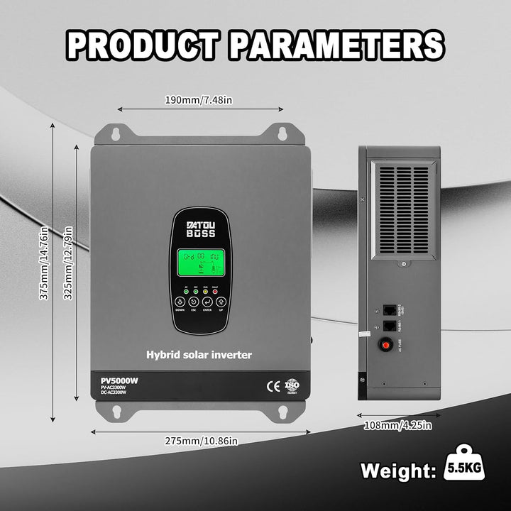 DATOUBOSS 3300W Hybrid Solar Wechselrichter 24V Reiner Sinus, 24V DC auf 230V AC Inverter mit MPPT L