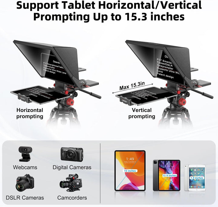 Desview P15 Aluminiumlegierung Hebbarer Teleprompter, 15 Zoll Prompter für iPad Tablet Smartphone DS