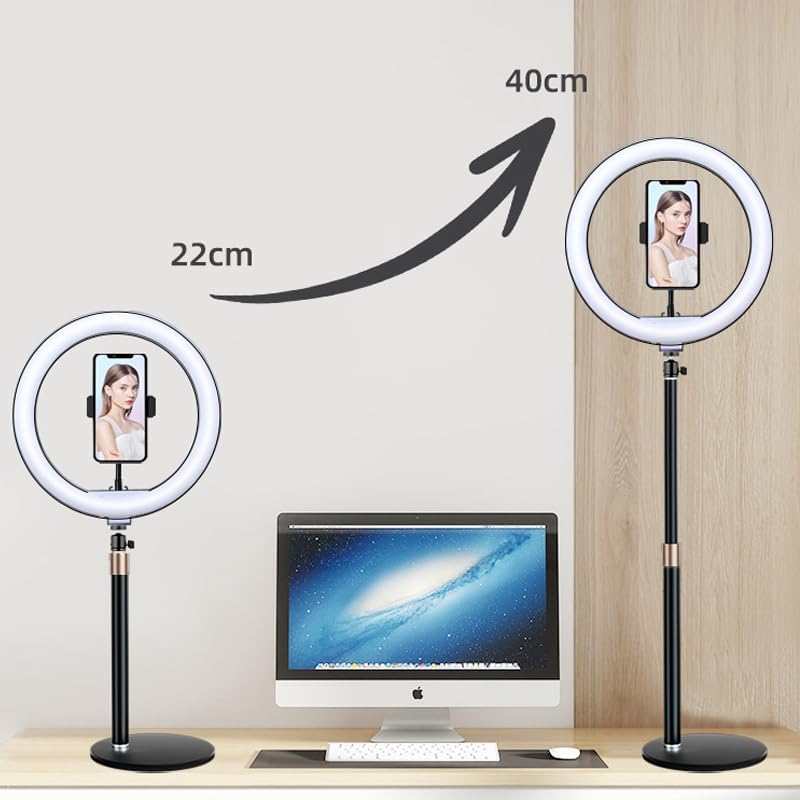 BRAVECOW Ringlicht mit Stativ, 10.5” Selfie Ringlicht,Streaming Licht Videolicht mit 3 Lichtfarben u