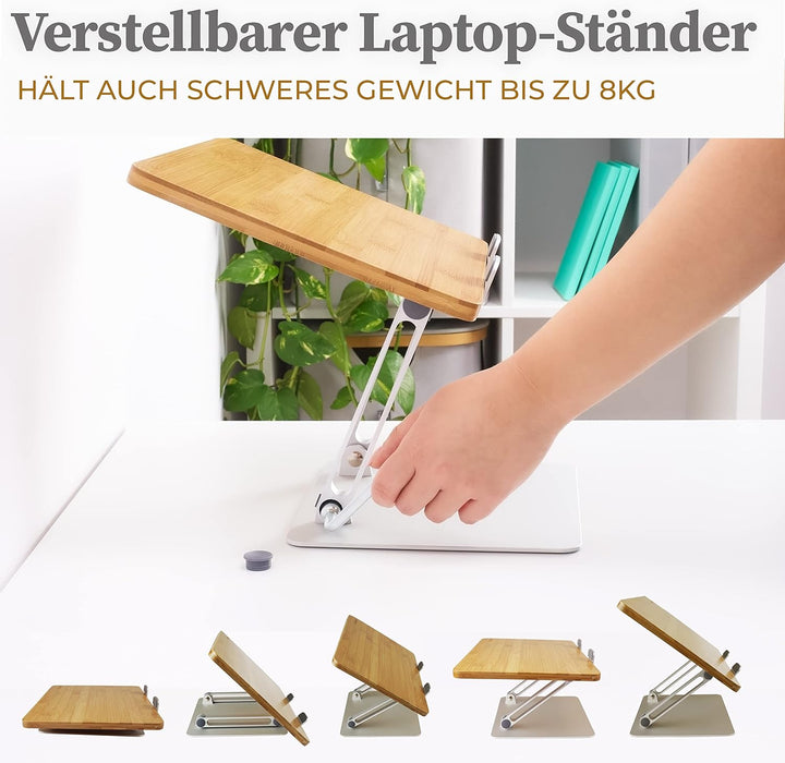 HENNEZ Laptop Ständer Holz höhenverstelbar- Laptop Stand - Notebook Ständer/Macbook Ständer - Laptop