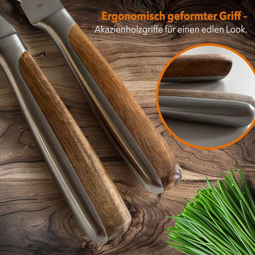 Pizza- und Steakbesteck (Akazienholz, 8 teilig) 8 teilig Edelstahl, 8 teilig Edelstahl