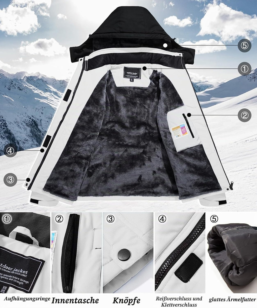 TACVASEN Damen Übergangsjacke Warm Winterjacke Gefüttert Wanderjacke Ski Jacket mit Wasserdichtem Re