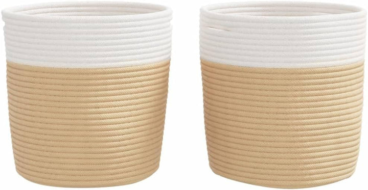 2er Set Aufbewahrungskörbe Beige Weiss, Faltbare Baumwollkörbe für Kinderzimmer, Spielzeugkorb Ø28x2