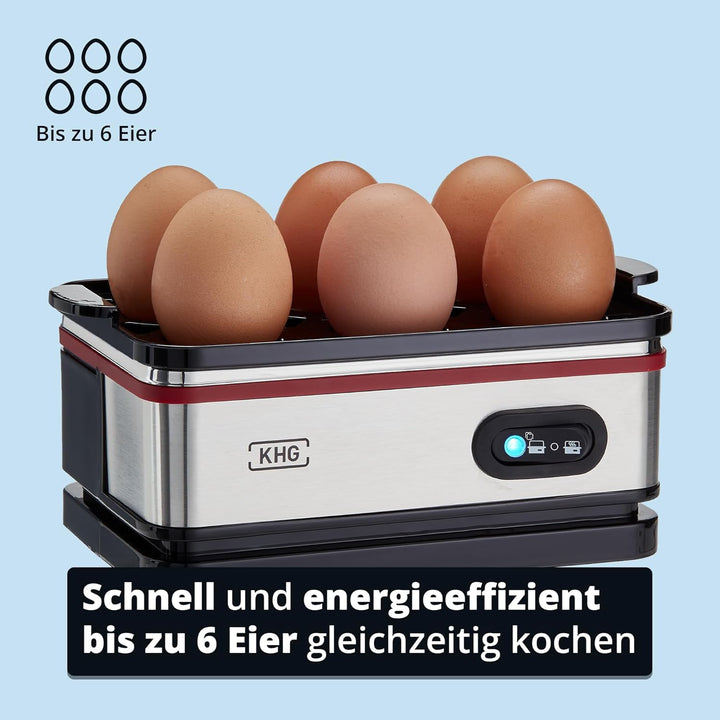 KHG Eierkocher EK-600SE 6 Eier Edelstahl leicht mit Warmhaltefunktion in einzigartigem Retro-Design
