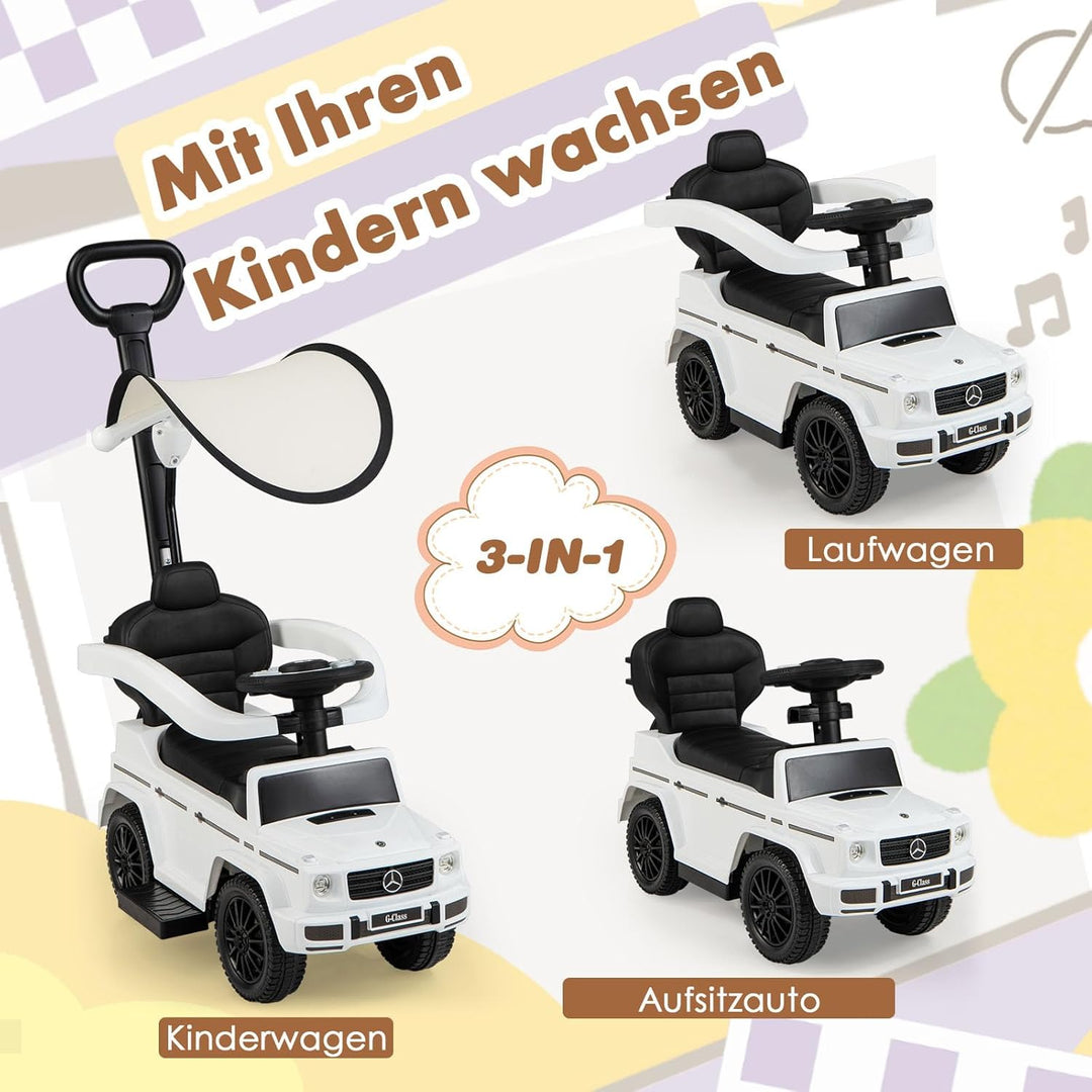 DREAMADE 3-in-1 lizenzierter Mercedes-Benz Rutschauto, Schiebewagen mit Schiebegriff, verstellbarem