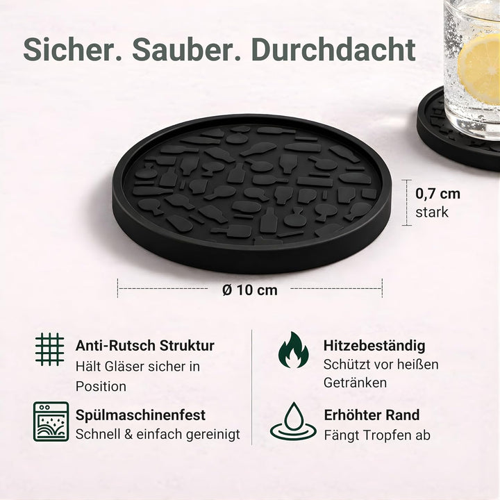 TESTNOTE SEHR GUT Gläser Untersetzer mit Tropfen Stopp, Spülmaschinenfest, Extra Dickes & rutschfest