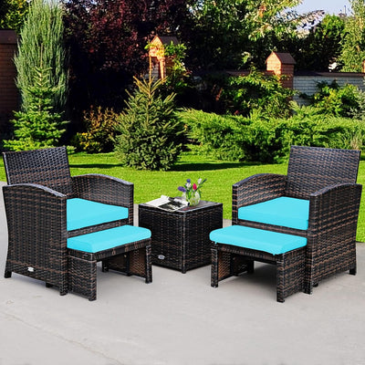 GIANTEX Rattan Hocker Fusshocker 2er Set Outdoor, Ottomanen Rattan mit Kissen, Gartenhocker Balkon H