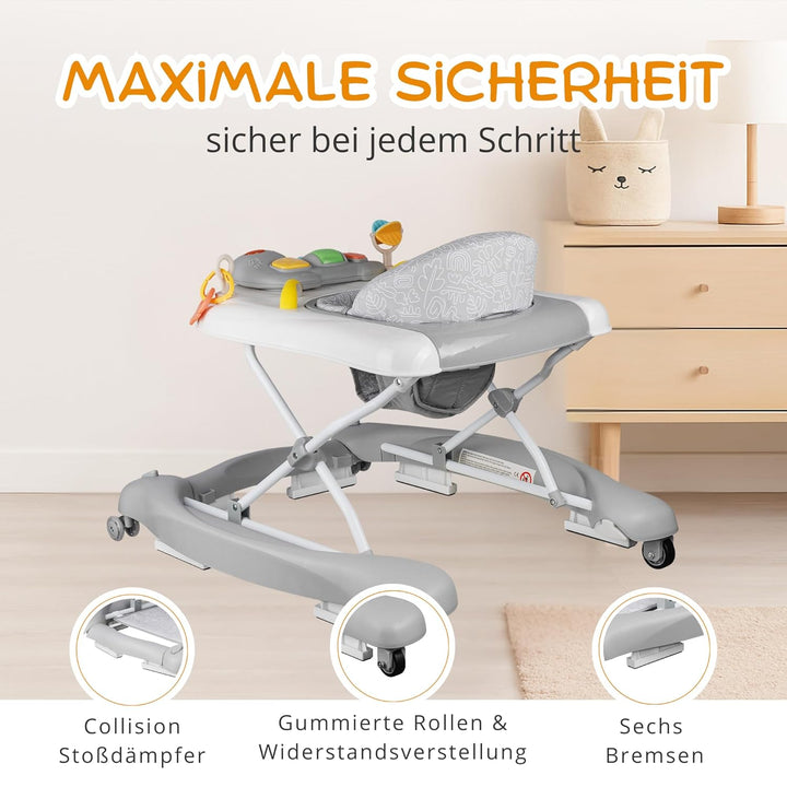 5-in-1 Lauflernhilfe Babywalker | Gehfrei mit Schaukelfunktion, Musik &amp; Licht | Laufhilfe für Baby a