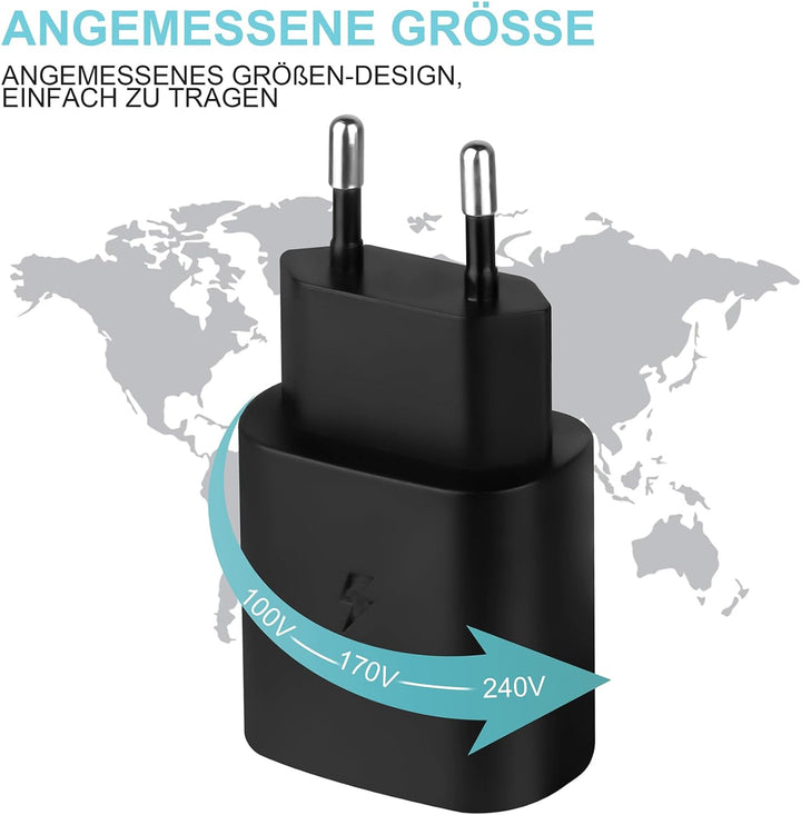 2 Pack USB C Ladegerät 25W, Schnellladegerät Super Fast Netzteil mit Ladekabel USB C Schnellladekabe