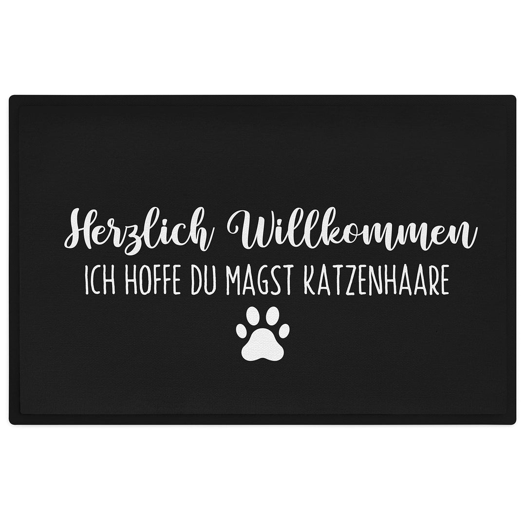 Trendation - Katzen Fussmatte Spruch Geschenk Katzenbesitzer Willkommen Ich Hoffe Du Magst Katzenhaa