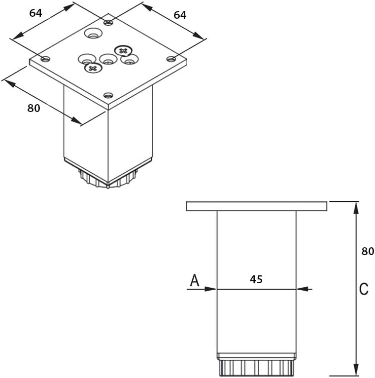 Sossai Exklusiv Möbelfüsse E4MF, höhenverstellbares 4er Set, Höhe: 80 mm, Chrom, aus Aluminium 45 x