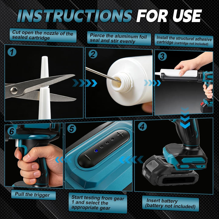 Akku Kartuschenpresse für Makita 18V, Anti-Tropf-Funktion &amp; LED-Licht, 4-stufige Geschwindigkeitsreg