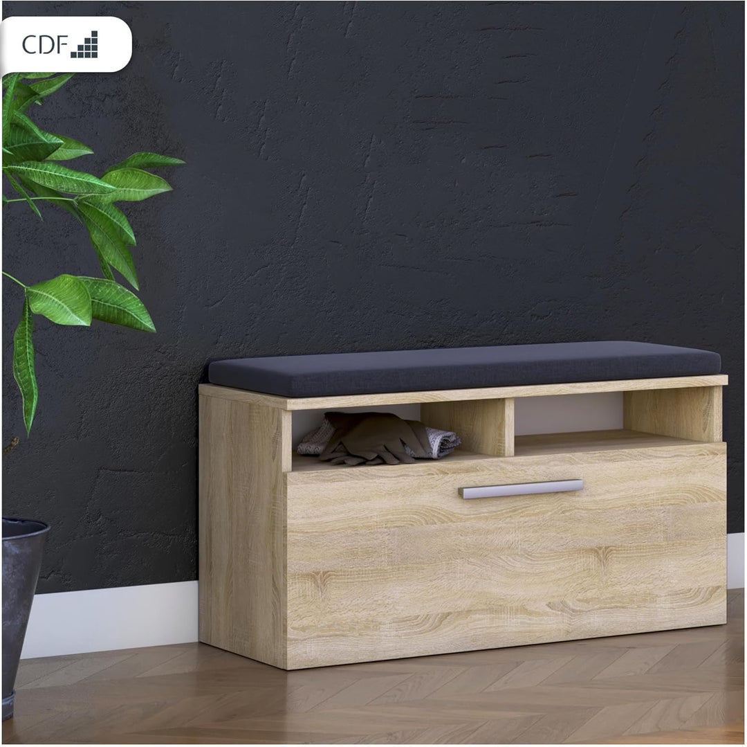 CDF Schuhschrank Riva | Farbe: Eiche Sonoma | Ideal für Diele, Flur, Büro | Schuhaufbewahrung | Bequ